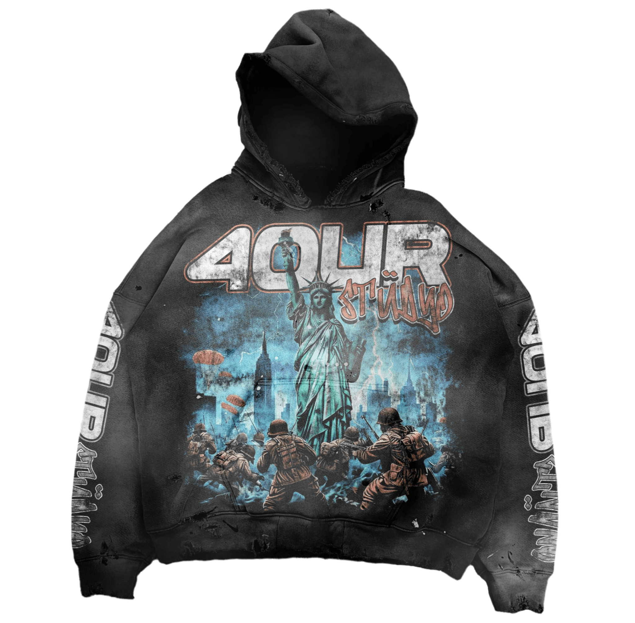 4our Studyo NYC War Hoodie Washed Black