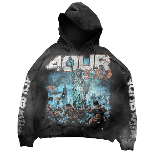4our Studyo NYC War Hoodie Washed Black