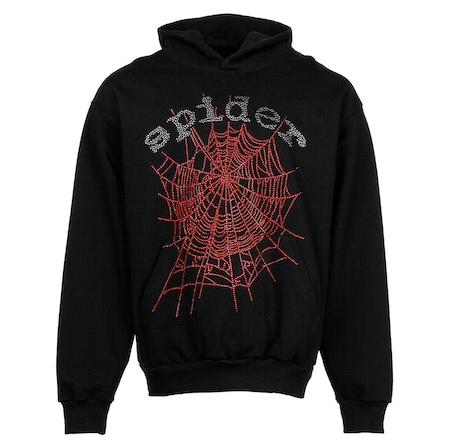 Sp5der OG Rhinestone Logo Hoodie Black