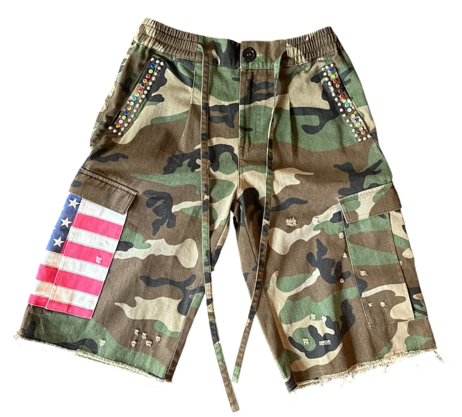 Brain Washed America Camo Rhinestone Shorts