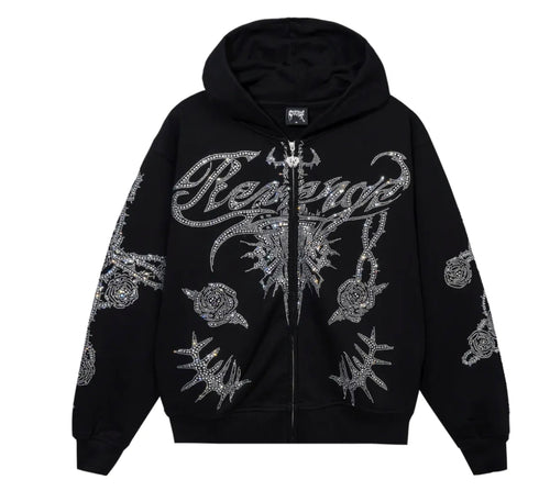 Revenge Rose Sword Bejeweled Zip Up