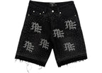 Mixed Emotions ME Rhinestone Denim Shorts Black