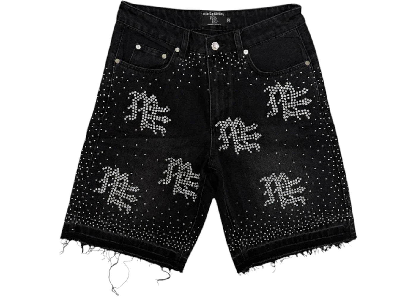 Mixed Emotions ME Rhinestone Denim Shorts Black